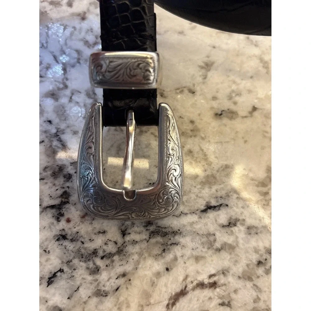 Vintage Jones Wear Embossed Croco Calf Belt Black Size‎ M cowgirl country Core